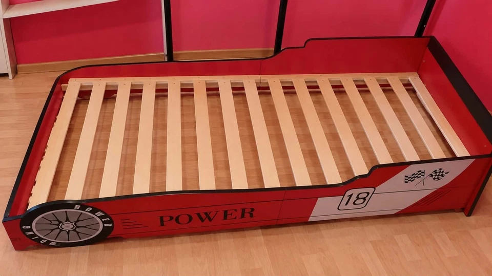 Cadre de lit enfant voiture de course rouge/noir/blanc 90 x 200 cm, sans matelas - Photo 2/2