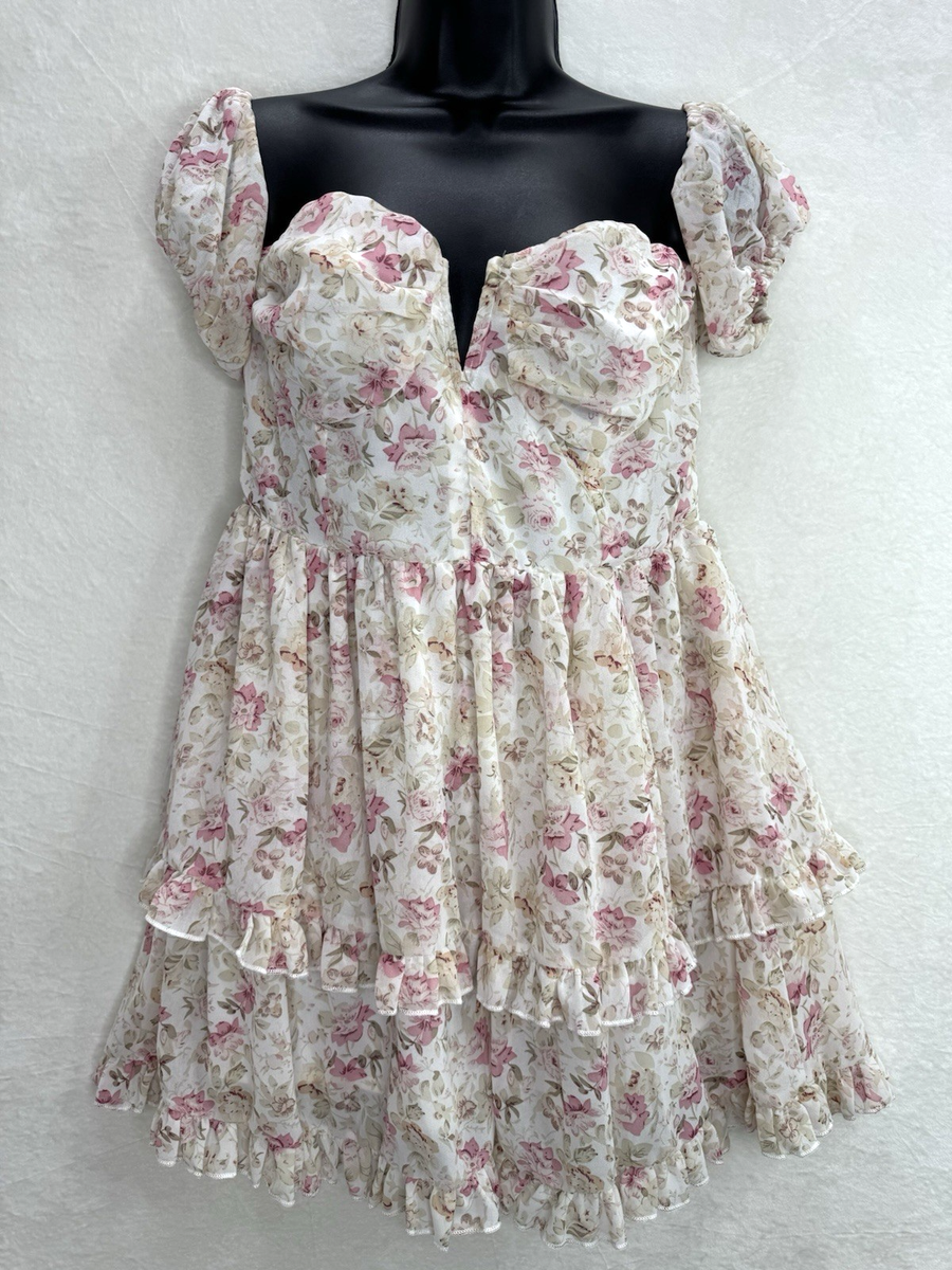 Cider Women's Barbiecore Floral Puff Sleeve Corset Dress Size Large NWT |  eBay
