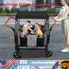 Folding Wagon Stroller for 4 Kids Face To Face High Seat Holds 264lbs  Canopy