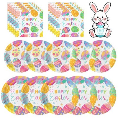 150 Pack Easter Party Supplies Set, Happy Easter Dinnerware Set Includes Heav...