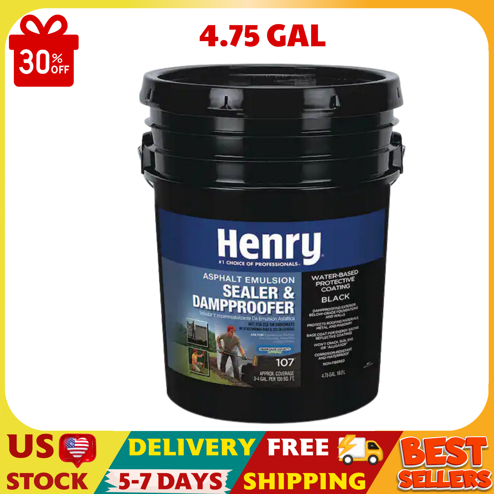 Henry 107 Asphalt Emulsion Sealer & Dampproofer Roof Coating 4.75