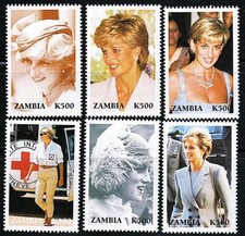 ZAMBIA 1997 PRINCESS DIANA SC#706a-f  ** RED CROSS ROYALTY FREE SHIPPING