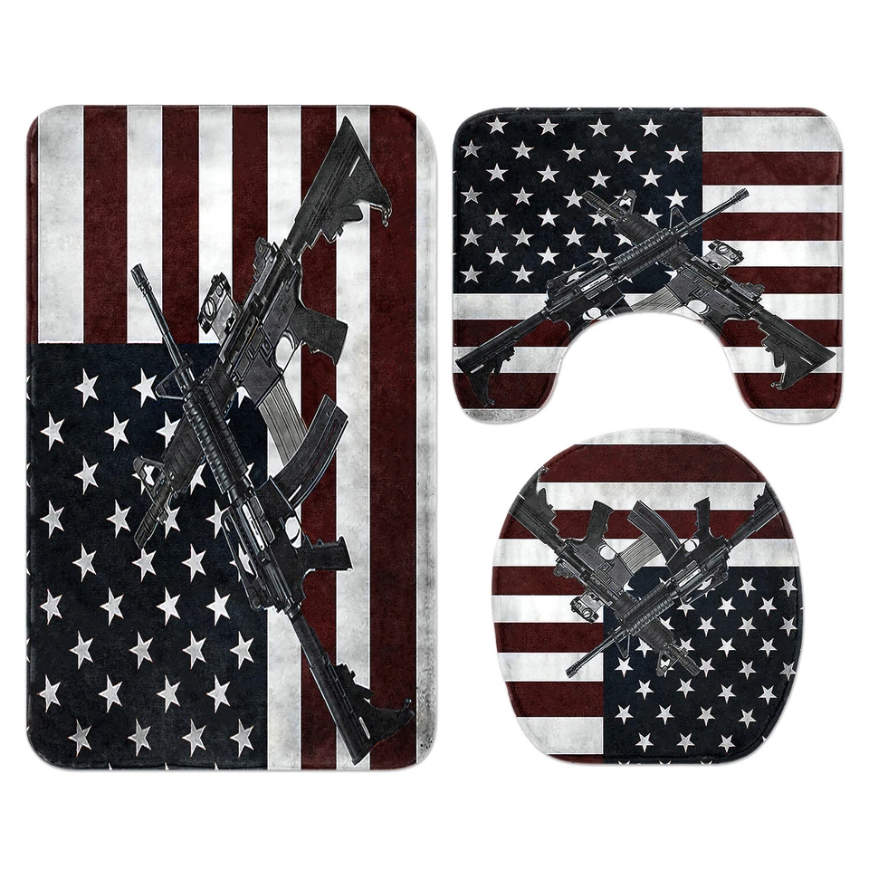 Флаг пистолет-пулемет водонепроницаемая занавеска для душа коврик для ванной туалет чехол комплект ковер - Изображение 3 из 4