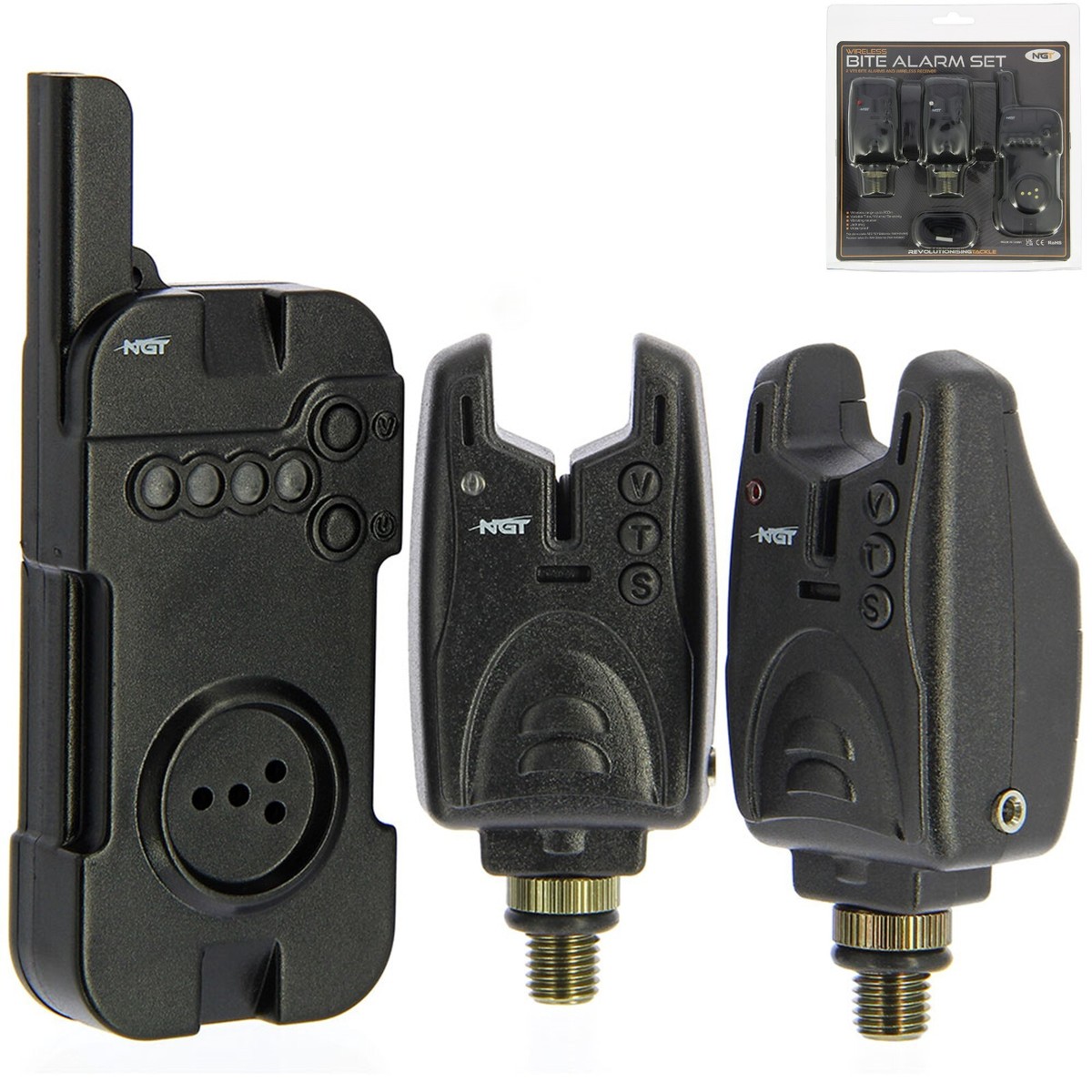 NGT VTS Wireless BITE ALARM Set Carp Coarse Fishing Black Receiver