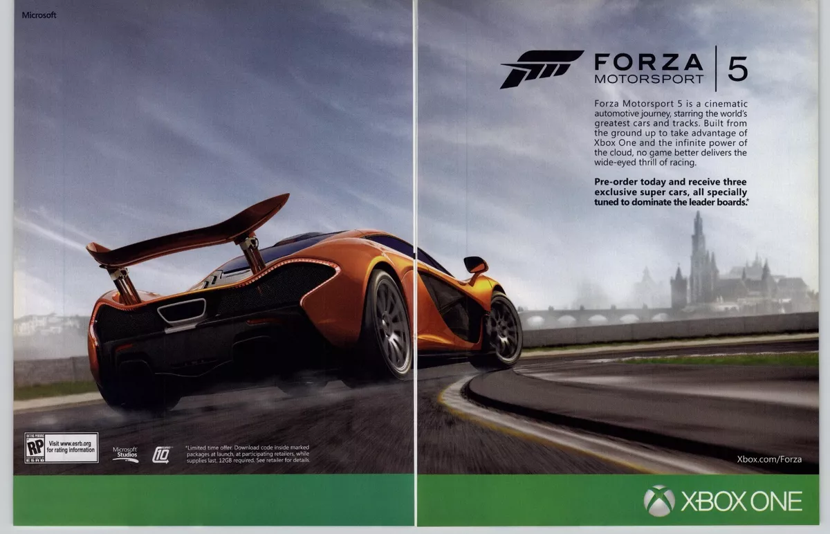 Forza Motorsport 5 Xbox One Car Racing Video Game Art 2013 Print Ad/Poster