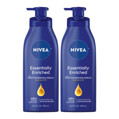 NIVEA Essentially Enriched Body Lotion For Dry Skin, Pack of 2, 16.9 Fl OZ Pump.