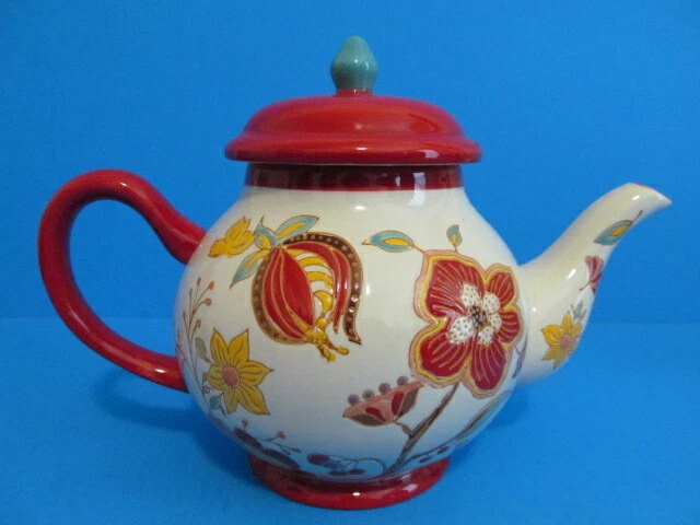 TETERA ACENTOS ARTÍSTICOS 4 TAZAS DISEÑO FLORAL MULTICOLOR CON ACENTO ROJO OLLA ARTÍSTICA Foto 3 de 4