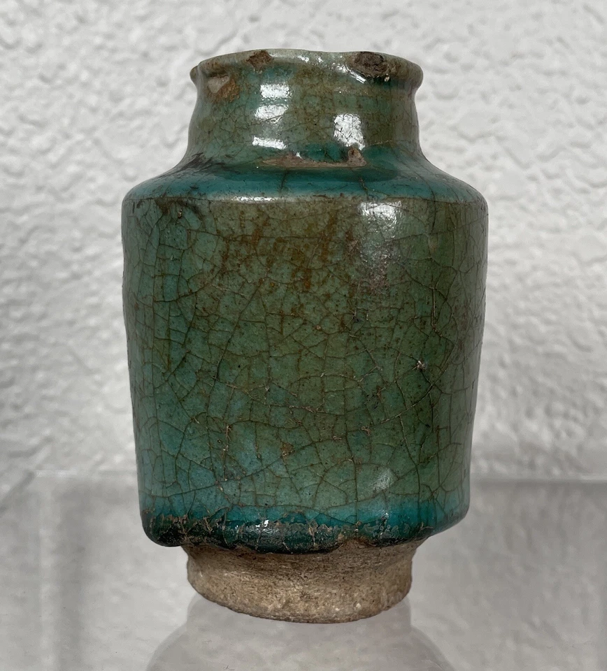 Antique 12th Century Persian Kashan Turquoise Glazed Pot Jar/ Islamic Bud Vase - Image 4 of 4