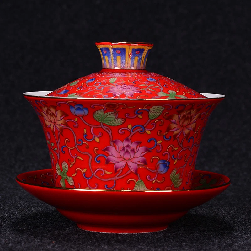 Platillo taza de té tazón cubierto con tapa porcelana más grande Gaiwan 340 ml China Foto 2 de 4