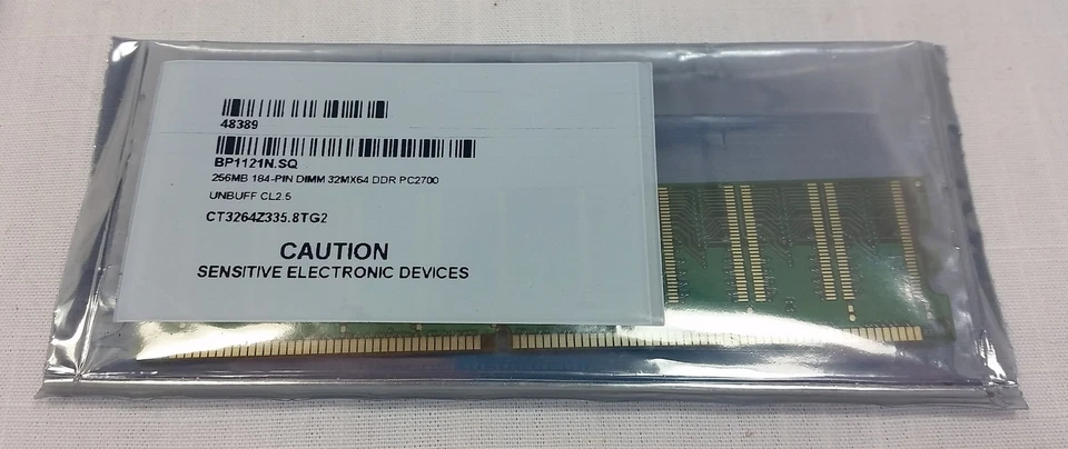 Crucial Memory 256MB DIMM 184 Pin 32MX64 DDR 333 PC2700 Unbuff CL2.5 103351 - Image 2 of 4