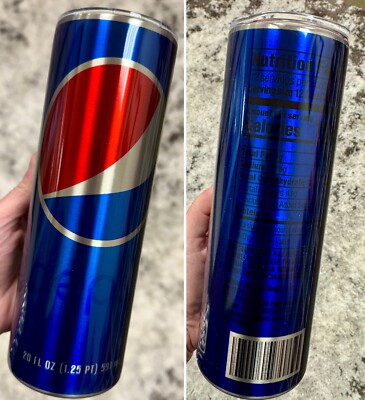 NEW! SILVER PEPSI SODA POP CAN SOFT 20 OZ STAINLESS STEEL TUMBLER CUP +LID/STRAW