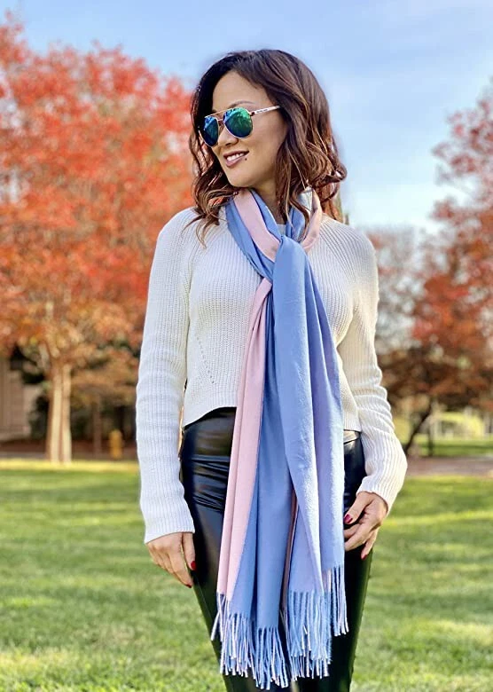 THE COLLECTION CAYENNE ED. BLUSH TIMBERWOLF PINK BLUE CASHMERE SILK SCARF  WRAP