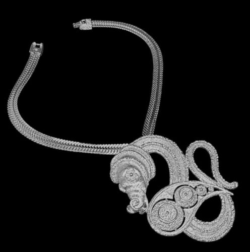 Collier pendentif serpent hippocampe Monet ton argent vintage - Photo 1/6