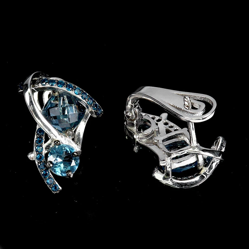 Pendientes de plata 925 de verano cojín topacio azul Londres 6 mm joyas de piedras preciosas Foto 3 de 4