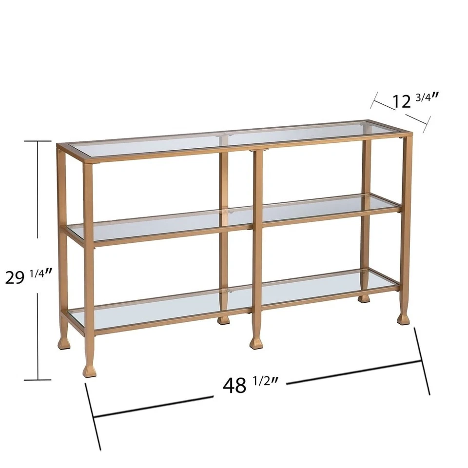 Narrow Metal Console Table w/ Brass Shelves - Gold - Image 2 of 2