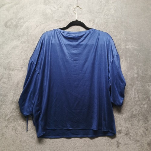 JENNIFER LOPEZ Top Size L(12-14) Women Casual Ruched Sleeve 3/4 Knit Blue Relax - Picture 9 of 12