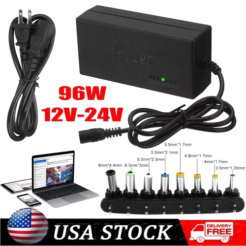 Universal Laptop Charger Adapter For Notebook 12-24V Adjustable 96W Power Supply - Picture 1 of 12