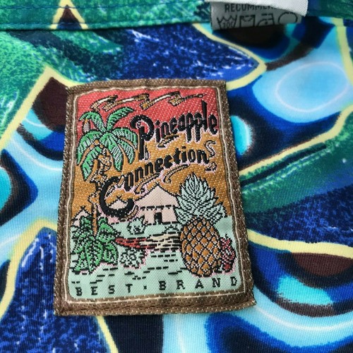 Pineapple Connection Hawaiian Button Shirt Short Sleeve Blue Green Floral XL - Picture 5 of 11