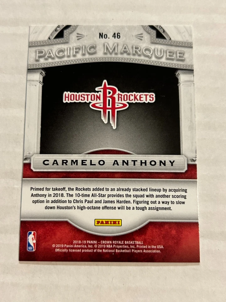 2018-19 Crown Royale Carmelo Anthony Pacific Marquee Kaboom estuche de aluminio Hit SSP G1 Foto 2 de 2