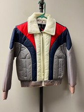 Vintage 70s 80s Ski Puffer Coat Vest Hood Detachable Sleeves Youth 12