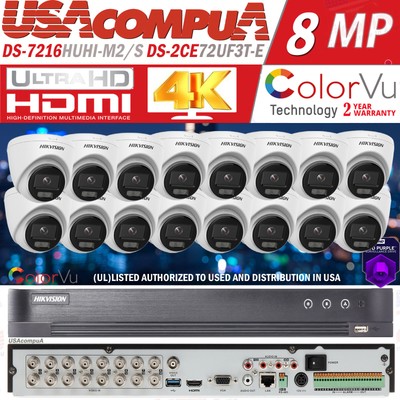 Hikvision 8MP 16CH CCTV Camera system DS-7216HUHI-M2/S 8MP ColorVu   Lot