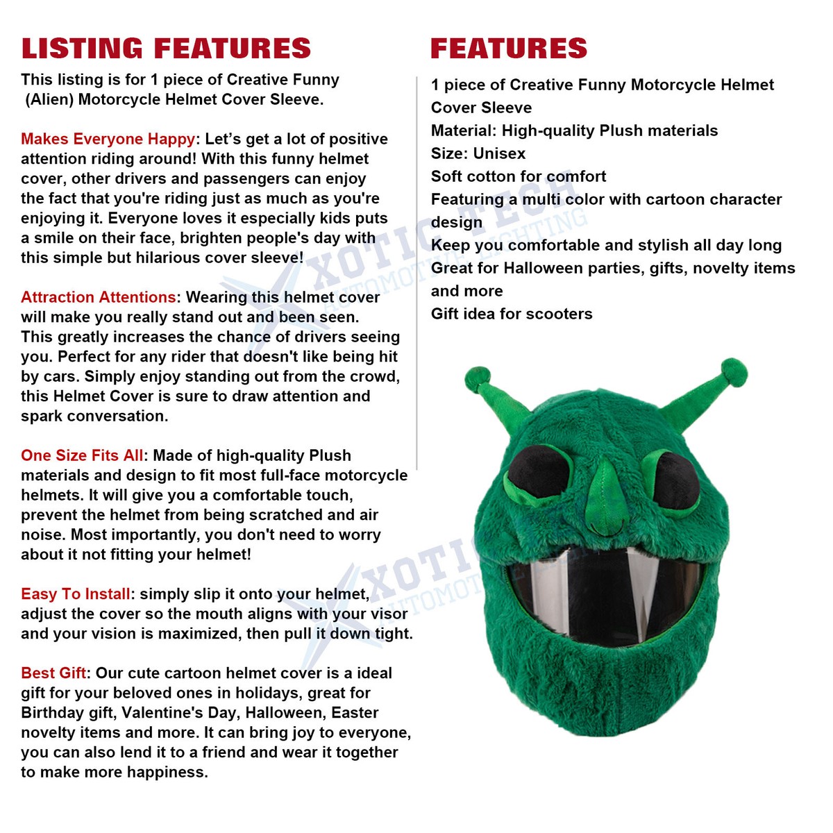 Soft Motorcycle Helmet Cover Cartoon Funny Alien Fluffy Plush