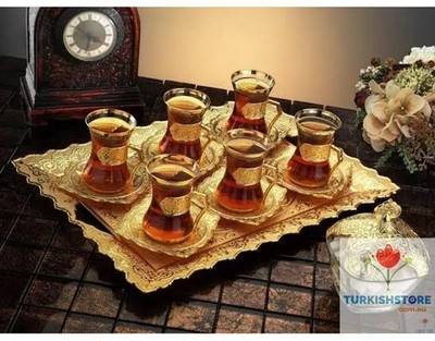 Sultan's Tea Set , set for 6 with tray and sugar bowl- special glass theme
