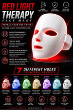 Red Light Therapy Face Mask 7 Settings LED Acne Anti-Aging, White