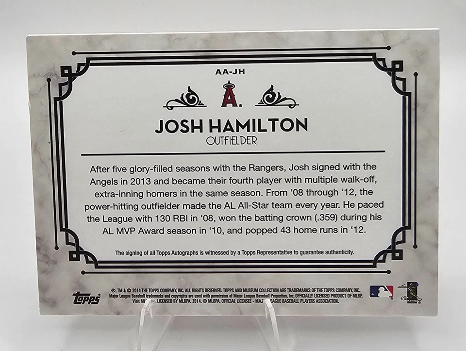 2014 Topps Museum Josh Hamilton Auto /199 Angels Certificado en tarjeta Autógrafo Foto 2 de 2