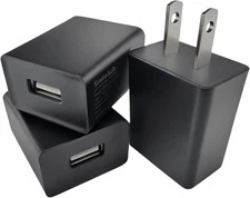 5V1A USB Charger Block for Wall Outlet (UL Certified, Black, 3pcs), 5W Power