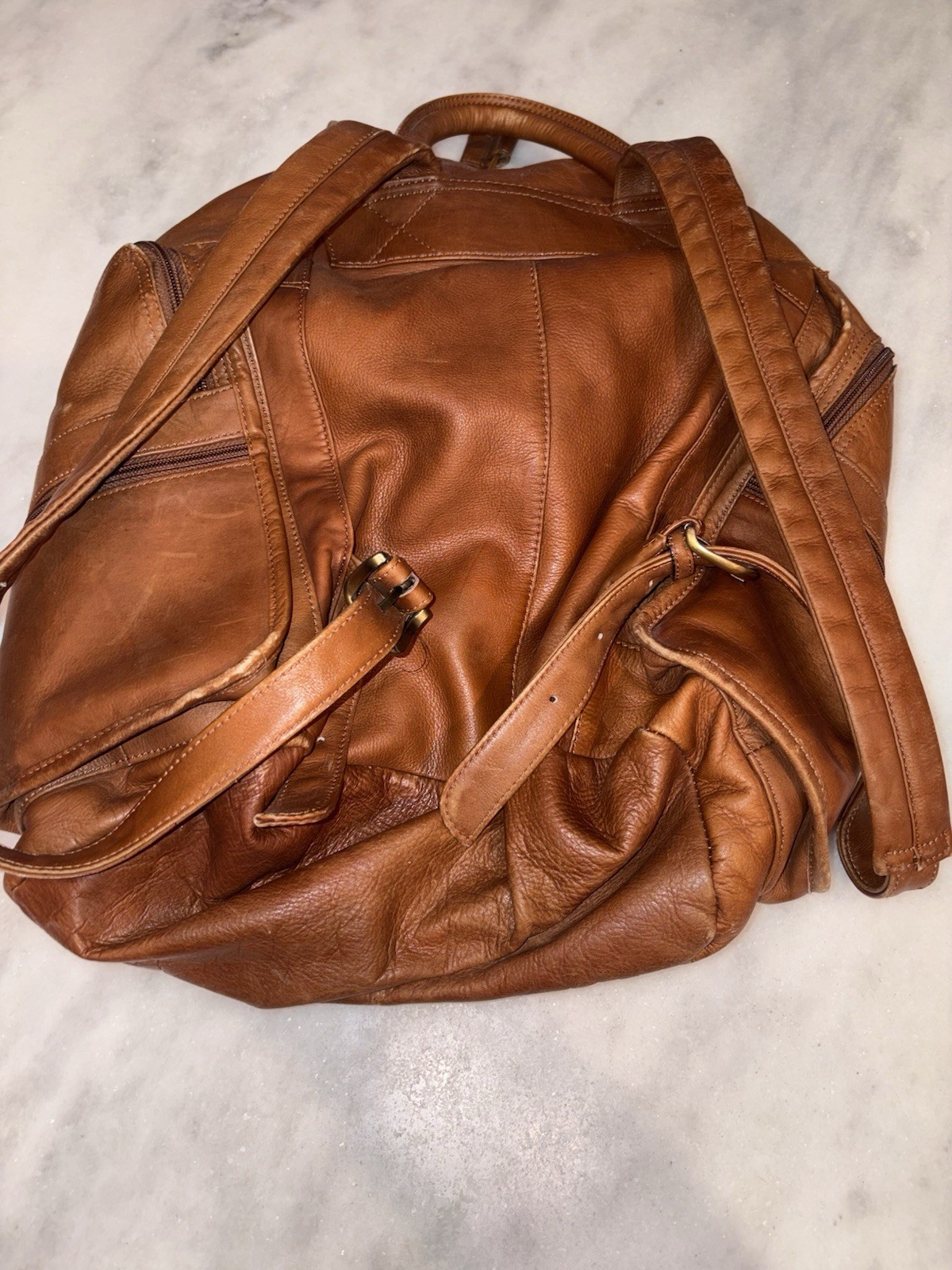Brown Backpack with Drawstring, Zipper Accents, M… - image 1