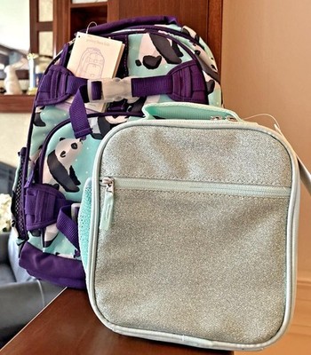 School Pottery barn Glitter BACKPACK Lunch Travel Bag Panda NEW girl    .