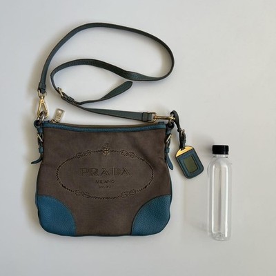 PRADA グレー レザー ビジネスバッグ PRADA Canvas Leather Shoulder Bag Auth Brown Blue Women Italy