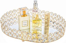 Crystal Perfume Tray Dresser Vanity Case Decorative Skincare Organiser, Gold