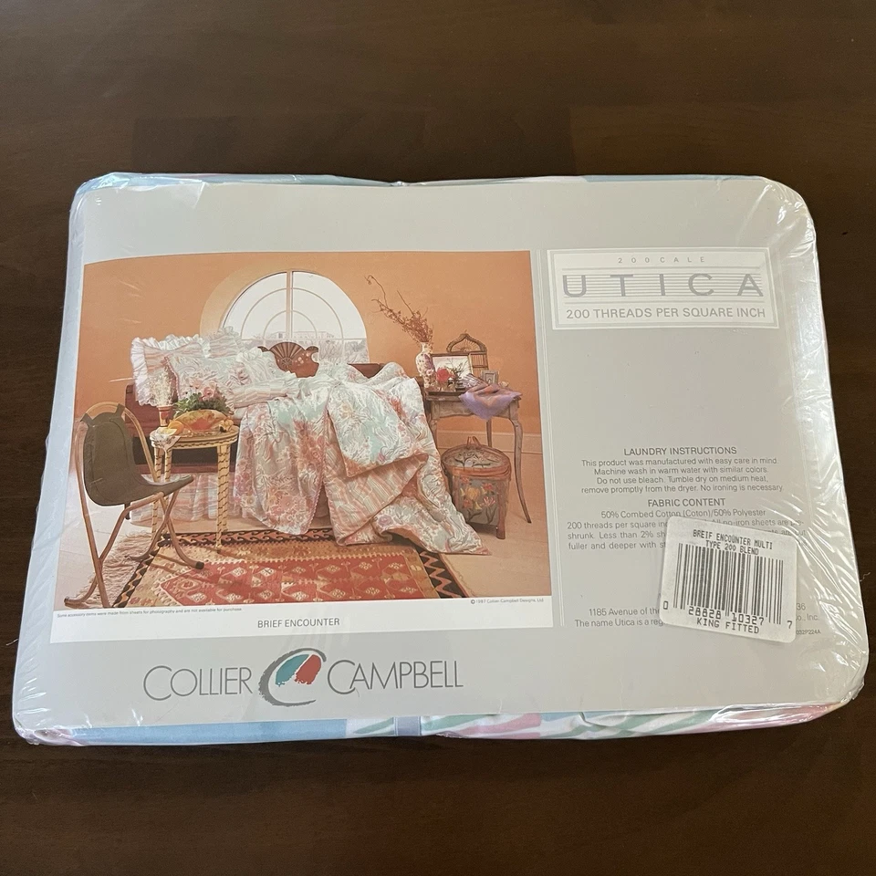 VINTAGE Collier Campbell ONE KING FITTED SHEET UTICA Brief Encounter Stripes - Image 3 of 4