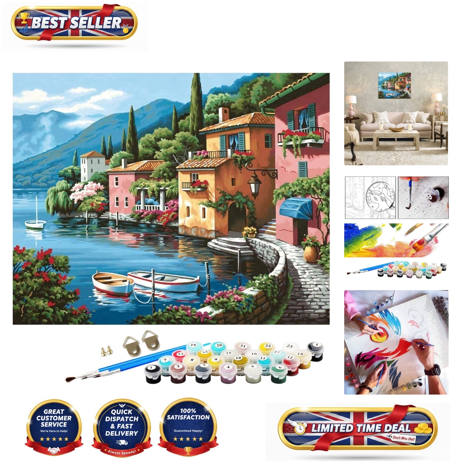 Sea View Painting by Number Kit - 16x20 Inch DIY Art for Adults & Beginners