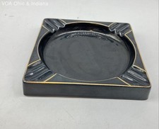 Salem Ceramic Ashtray Black 23K Gold Trim Mid Century Modern Square Vintage