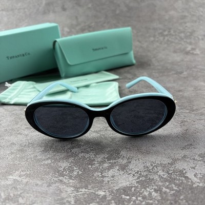 NEW Tiffany & Co. Women\'s Black and Tiffany Blue Two-Tone Sunglasses Tiffany & Co. TF4121B S (55 - 16) with Blue lenses and Black  main image 4