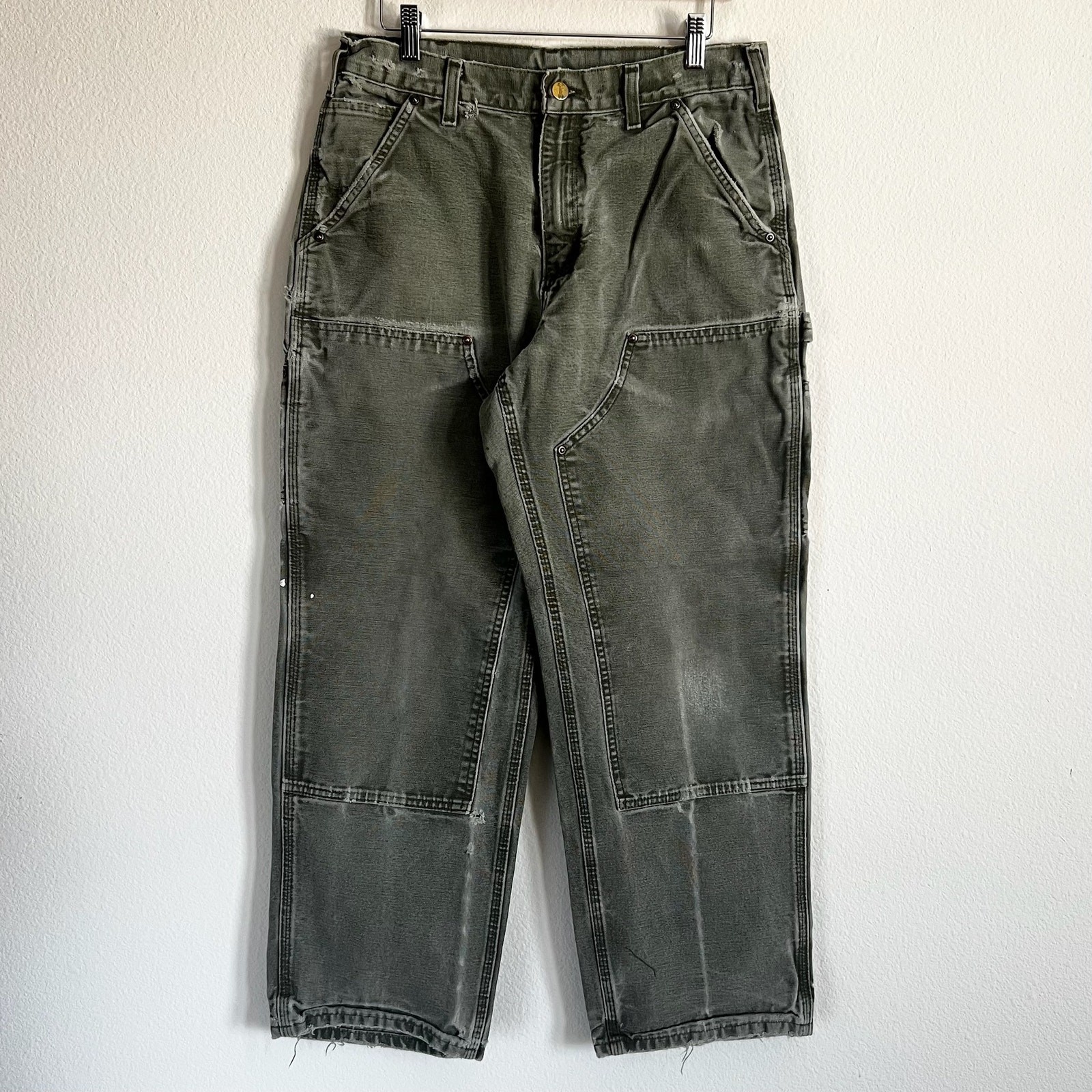 Carhartt B136 MOS faded green double knee work wear carpenter pants 32x30