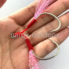 10 Pairs Metal Jig Assist Double Hook Jigging Spoon Fishhook Sea Fishing