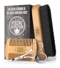 Beard Comb Beard Brush Set for Men -- Natural Boar Bristle Brush and Dual Acti