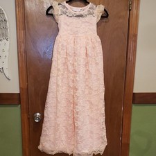Stunning Long Lace Kids Dress in Soft Pink