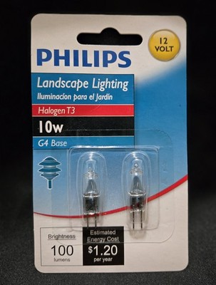 New Philips Landscape Lighting Halogen T3 10W G4 Base 12 Volt 2 Bulbs 100 Lumens