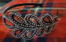 Fancy Rhinestone Headband New, Black With Silver/grey Sparkly Rhinestones New