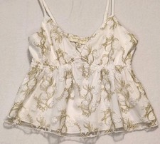 Flower Embroidered Sheer Lined Babydoll Top Cami Sm VNeck Coquette Layer Fairy