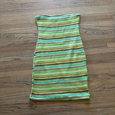 Princess Polly Green Multi Striped Knit Tube Dress Womens US 8 Strapless Mini