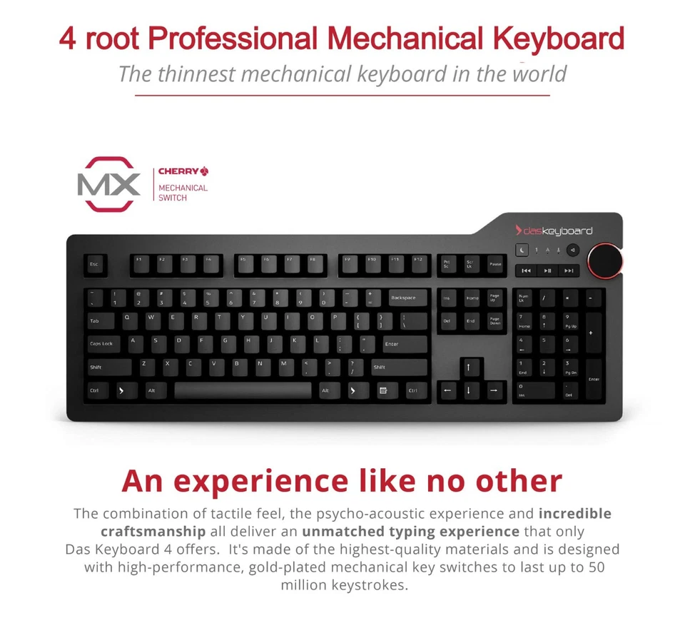 Das Keyboard 4 Root Wired Mechanical Keyboard, Cherry MX Blue Mechanical Switche - Image 3 of 4