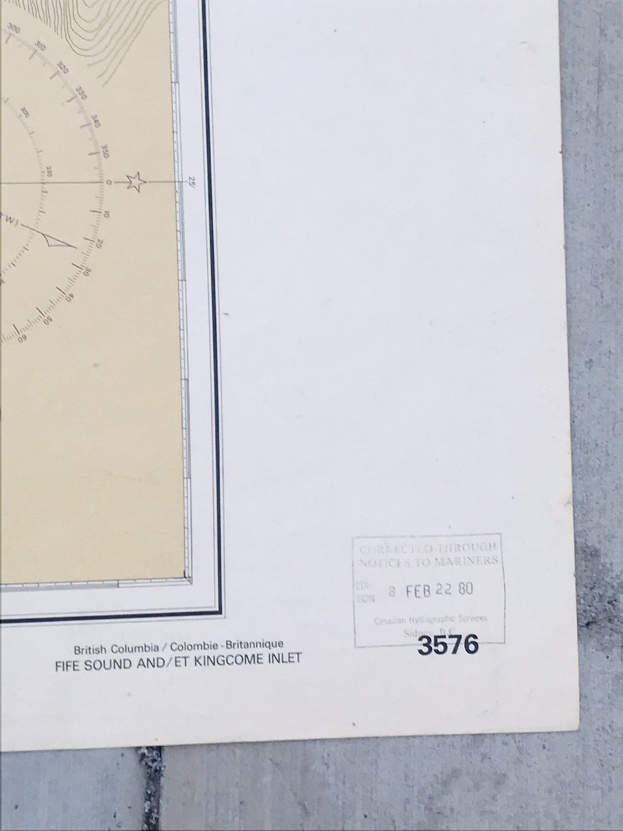 1980 CHS Nautical Chart Map #3576 Canada BC Fife Sound and/et