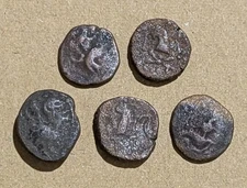 5 Pcs ANCIENT INDIA RAJA RAJ CHOLA CHOLA DYNASTY  Copper Coins_z543