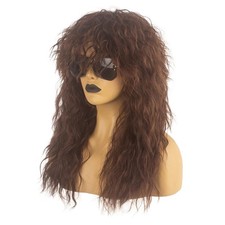80s Rock Mullet Wig Brown Curly Long Hairstyle Costume Accessory for Men Women